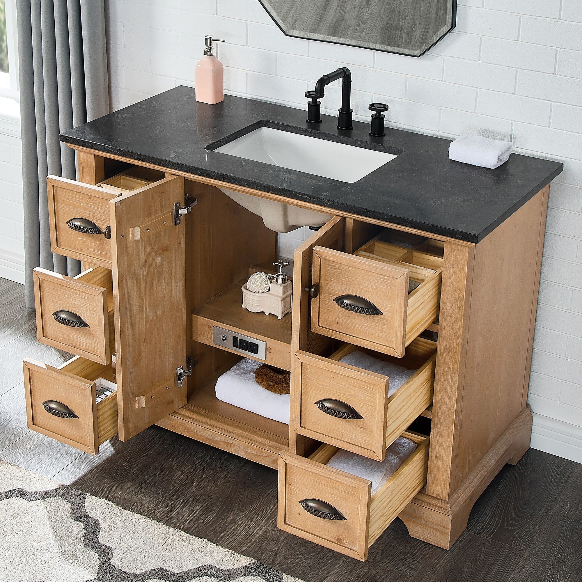 Meuble-lavabo Hervas avec plateau en marbre naturel sans miroir