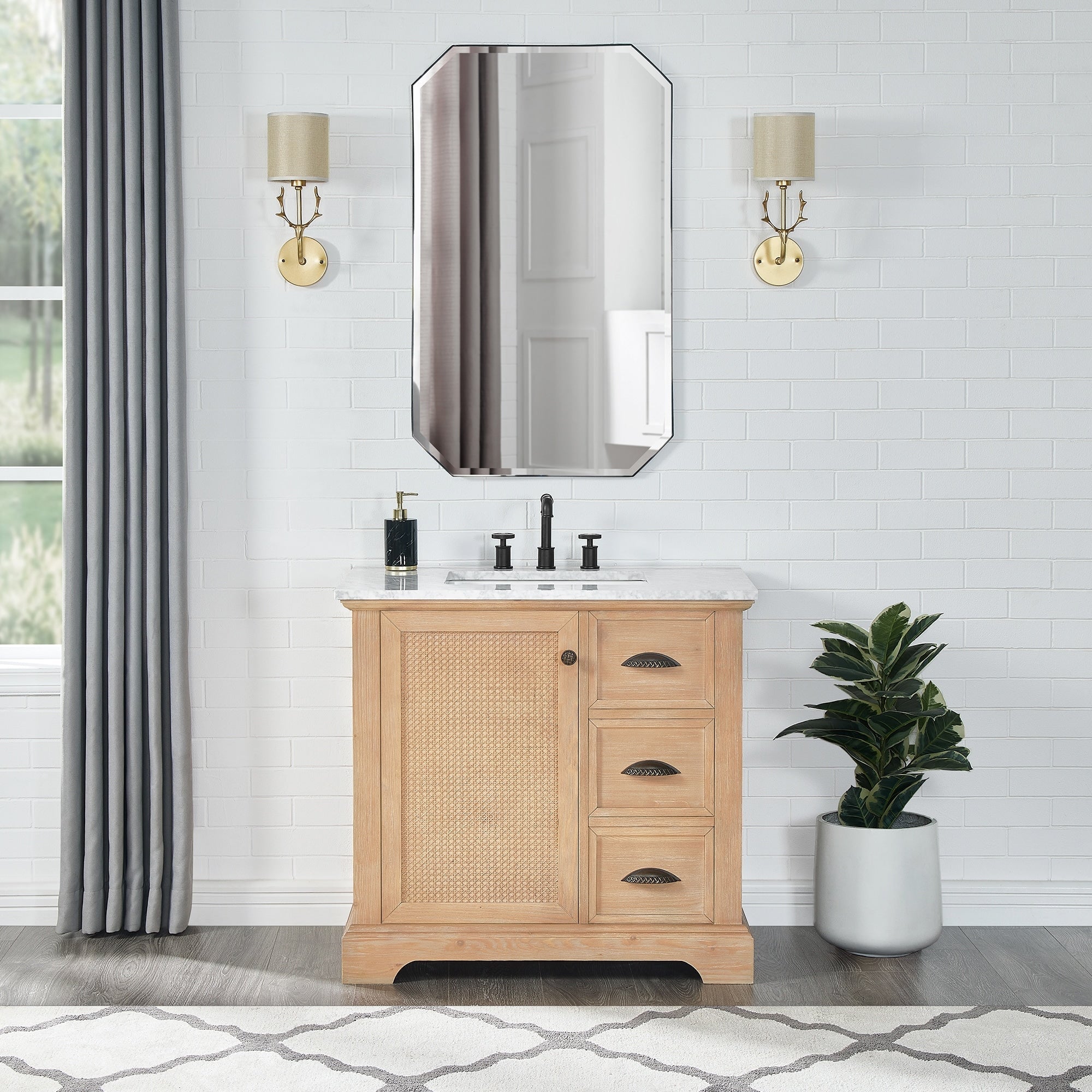 Meuble-lavabo Hervas avec plateau en marbre naturel sans miroir