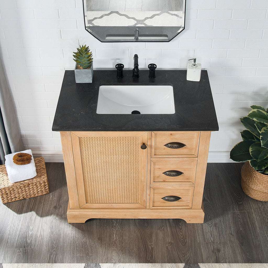 Meuble-lavabo Hervas avec plateau en marbre naturel sans miroir