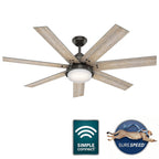 Ventilateur de plafond Hunter WiFi Whittington avec lumière LED, télécommande portable - Moulin à vent - Industriel, Ferme, Rustique - VENTILATEUR INTELLIGENT !
