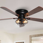 Ventilateur de plafond encastré noir Farmhouse de 48 po à 5 pales en bois à profil bas avec télécommande et kit d'éclairage
