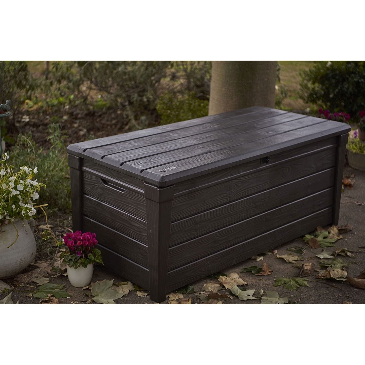 Banc de rangement Keter Brightwood en résine résistante aux intempéries, 120 gal, marron - 40