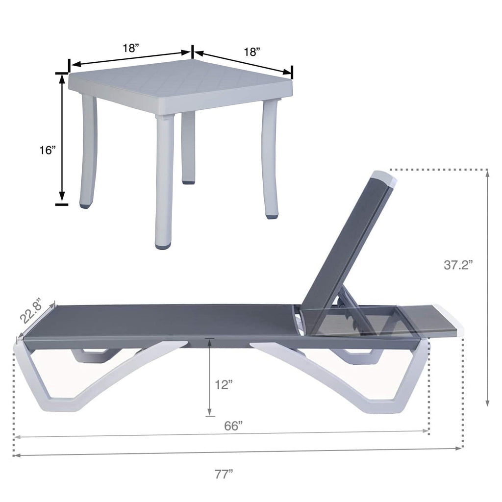 Chaise longue inclinable et réglable Kozyard Alan, pieds entièrement plats en aluminium et résine polypropylène