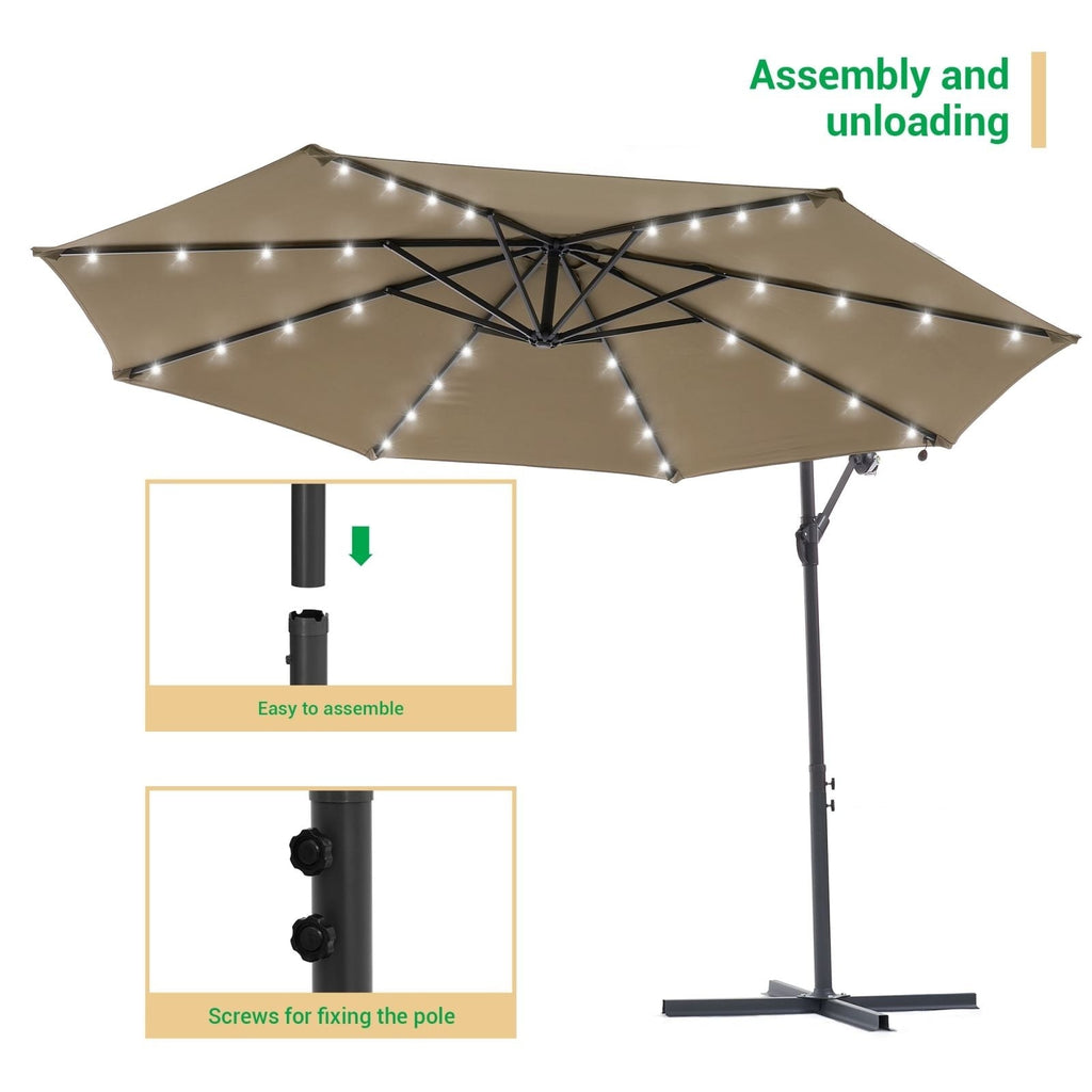 Parasol de terrasse déporté à LED LIVOOSUN de 10 pieds avec base croisée