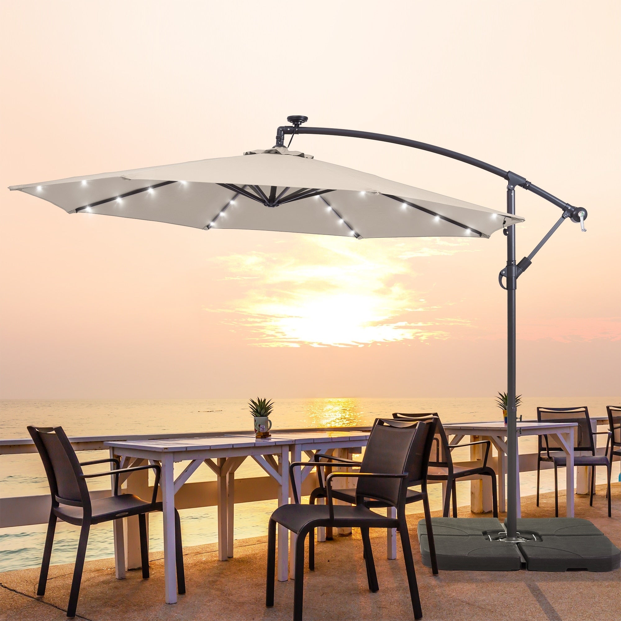 Parasol de terrasse déporté à LED LIVOOSUN de 10 pieds avec base croisée