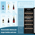 Réfrigérateur à vin autonome Lanbo 20 pouces, 64 bouteilles, double zone, porte vitrée avec garniture en acier inoxydable et deux serrures de sécurité.