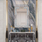 Grand miroir mural à emboîtement avec perles de cristal rectangulaires