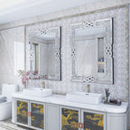 Grand miroir mural à emboîtement avec perles de cristal rectangulaires