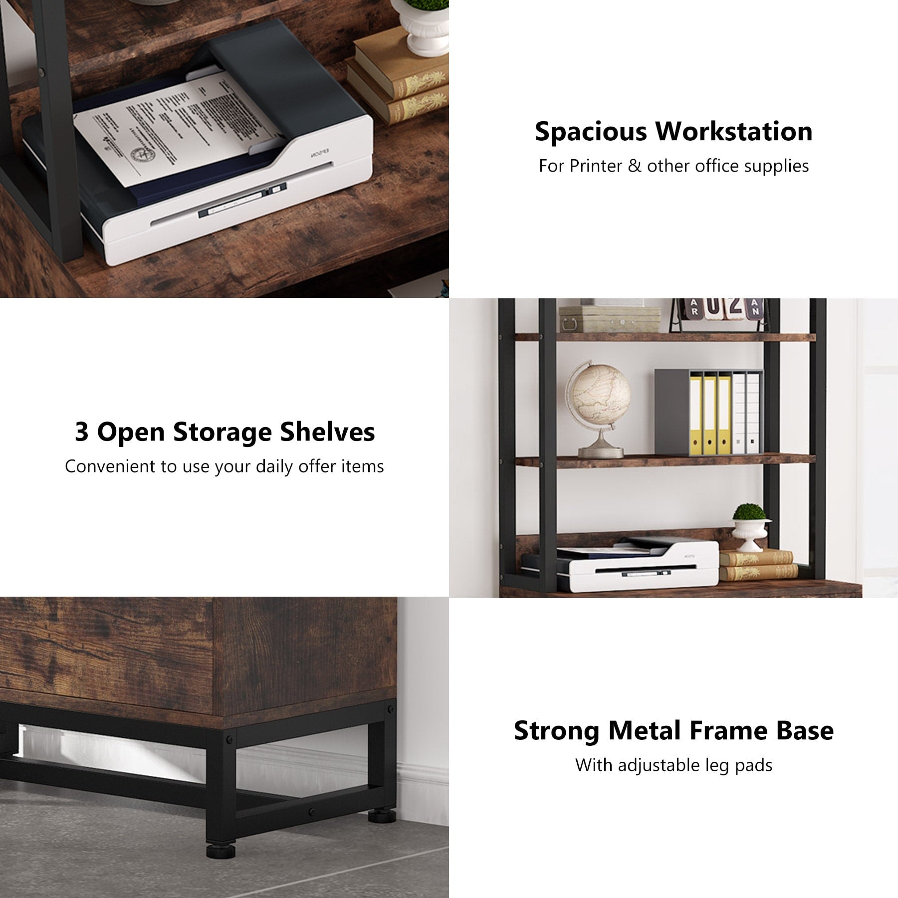 Classeur à 2 tiroirs, meuble de classement moderne avec support d'imprimante et serrure