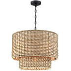 Lustre tambour à 4 lumières en rotin Lennie de 20 po avec auvent noir - 20 po de largeur - 20 po de largeur