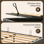 Cadre de lit relevable avec rangement, cadre de lit plateforme rembourré avec système de rangement hydraulique et tête de lit