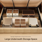 Cadre de lit relevable avec rangement, cadre de lit plateforme rembourré avec système de rangement hydraulique et tête de lit