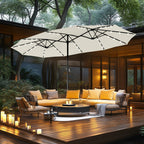 MAISON ARTS Parasol de marché extérieur rectangulaire à manivelle double face de 15 pieds Parasol de patio éclairé par LED solaire avec base incluse