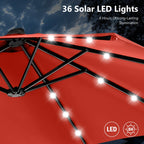 MAISON ARTS Parasol de marché extérieur rectangulaire à manivelle double face de 15 pieds Parasol de patio éclairé par LED solaire avec base incluse