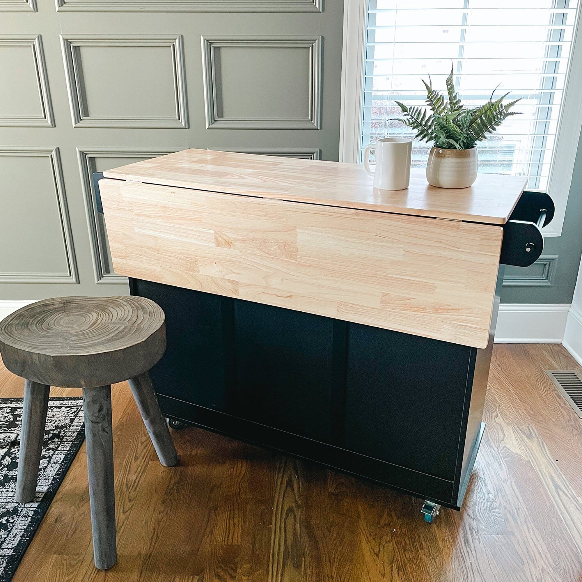 Desserte de cuisine Sophia &amp; William avec abattant et plateau en bois d'hévéa, desserte de cuisine roulante avec grand meuble de rangement