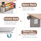 Desserte de cuisine Sophia &amp; William avec abattant et plateau en bois d'hévéa, desserte de cuisine roulante avec grand meuble de rangement