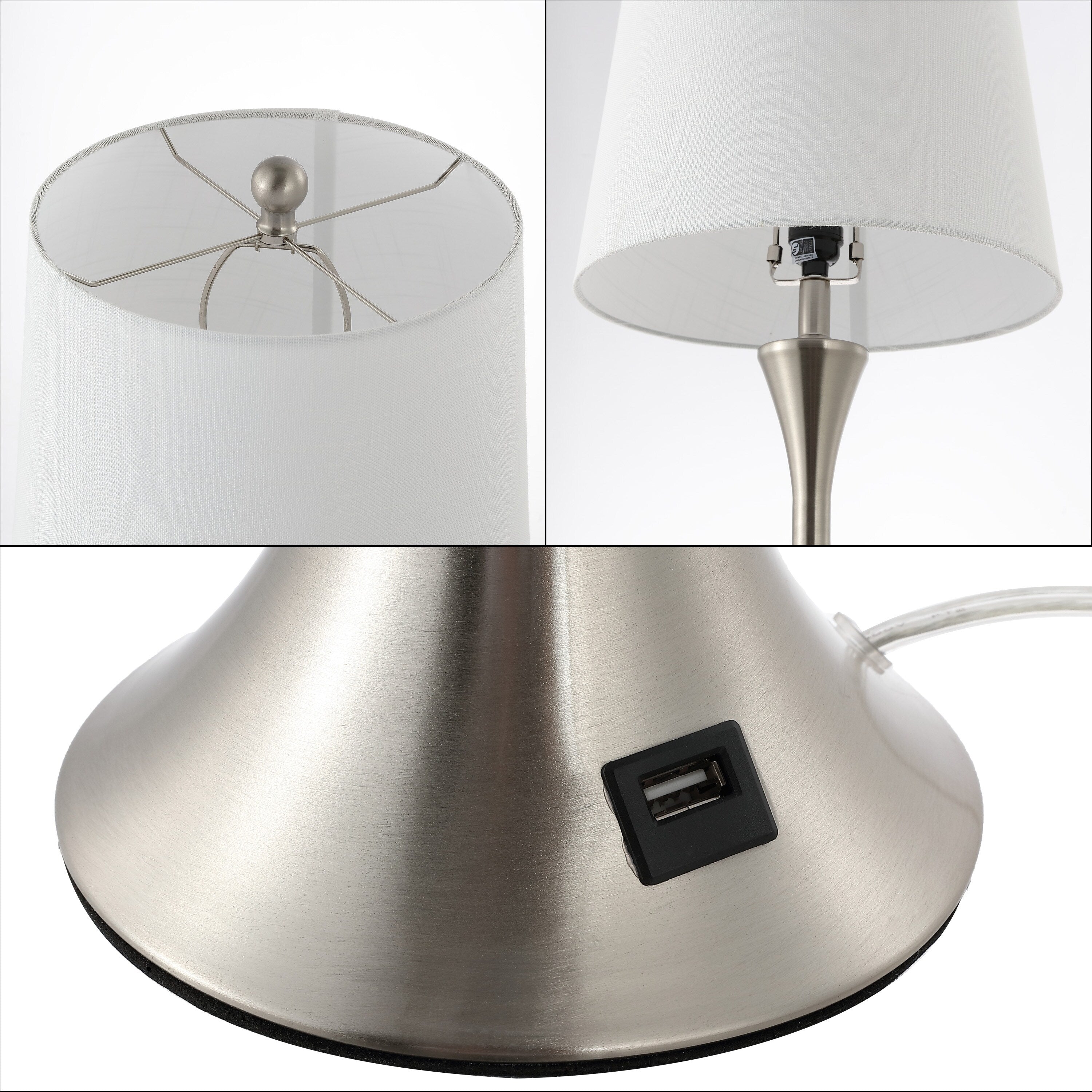Lampe de table LED Makena 22,75 cm en fer moderne et glamour avec port de chargement USB (lot de 2) par JONATHAN Y