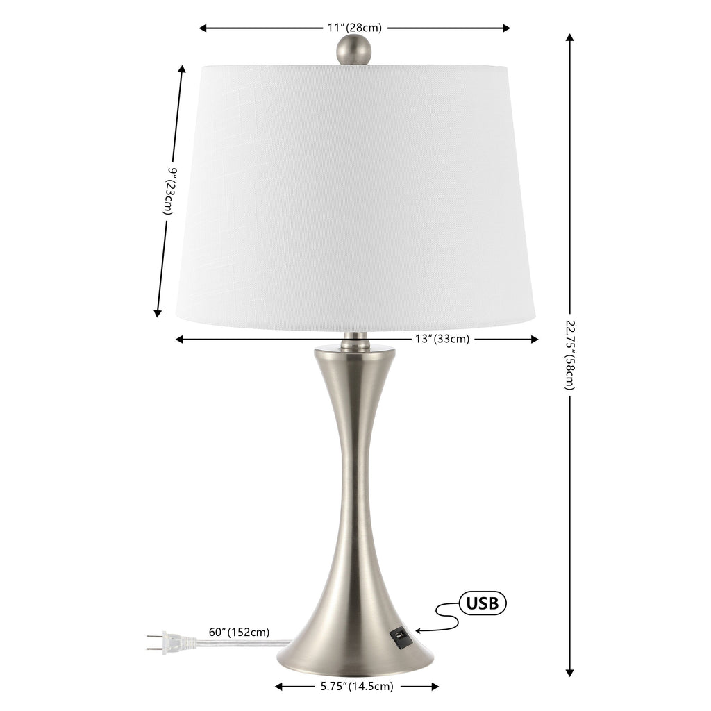 Lampe de table LED Makena 22,75 cm en fer moderne et glamour avec port de chargement USB (lot de 2) par JONATHAN Y