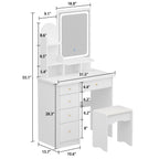 Coiffeuse avec éclairage LED, miroir et tabouret
