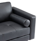 Canapé moderne en cuir véritable avec pieds en bois et coussin traversin supplémentaire