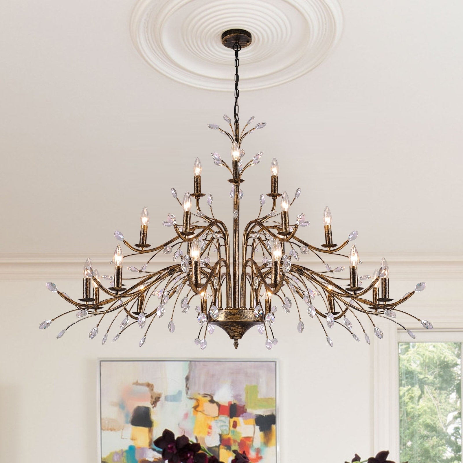 Lustre en cristal style bougie style rétro avec branches d'arbres