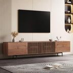 Meuble TV moderne du milieu du siècle avec 4 portes et rangements, compatible avec les téléviseurs jusqu'à 100 pouces, idéal pour le salon