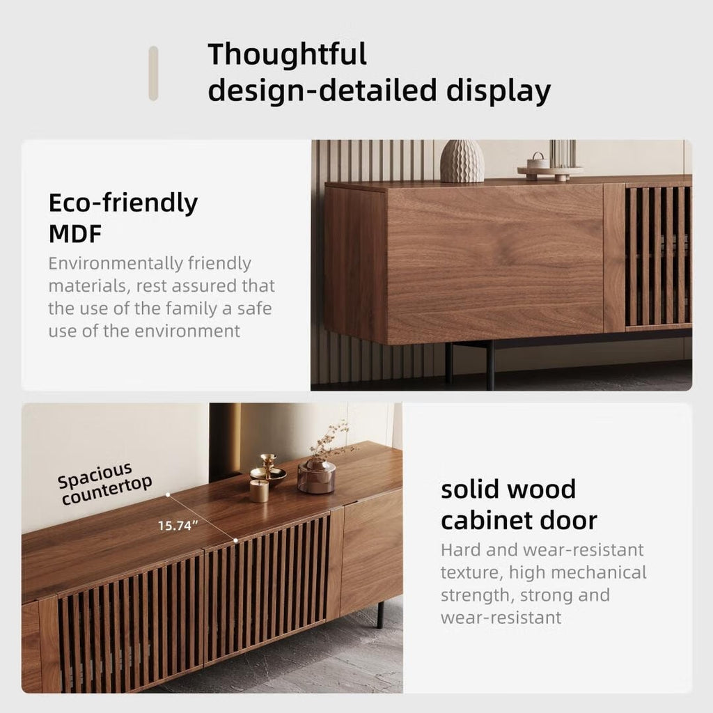 Meuble TV moderne du milieu du siècle avec 4 portes et rangements, compatible avec les téléviseurs jusqu'à 100 pouces, idéal pour le salon