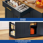 Meuble de rangement pour îlot de cuisine roulant Moasis de 53 pouces, chariot de cuisine mobile portable
