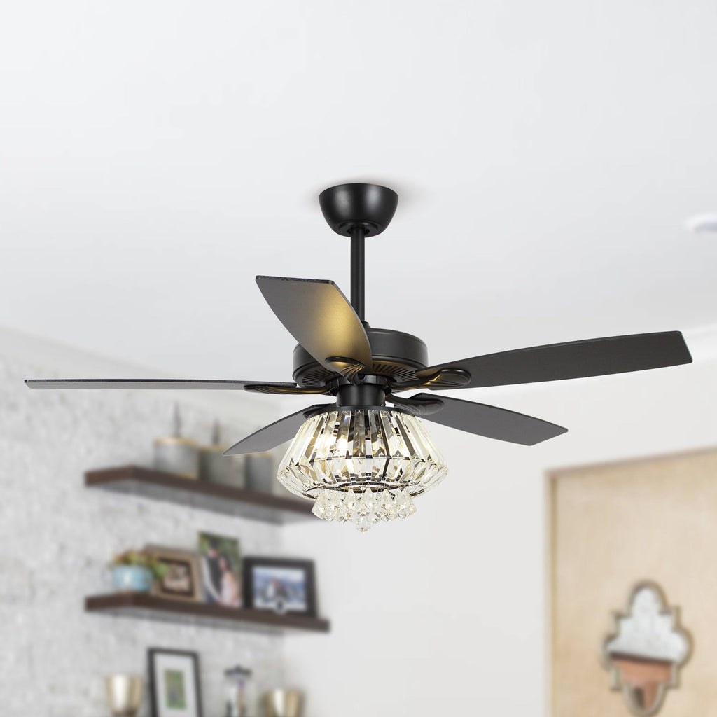 Ventilateur de plafond moderne en cristal chromé de 52 pouces avec télécommande