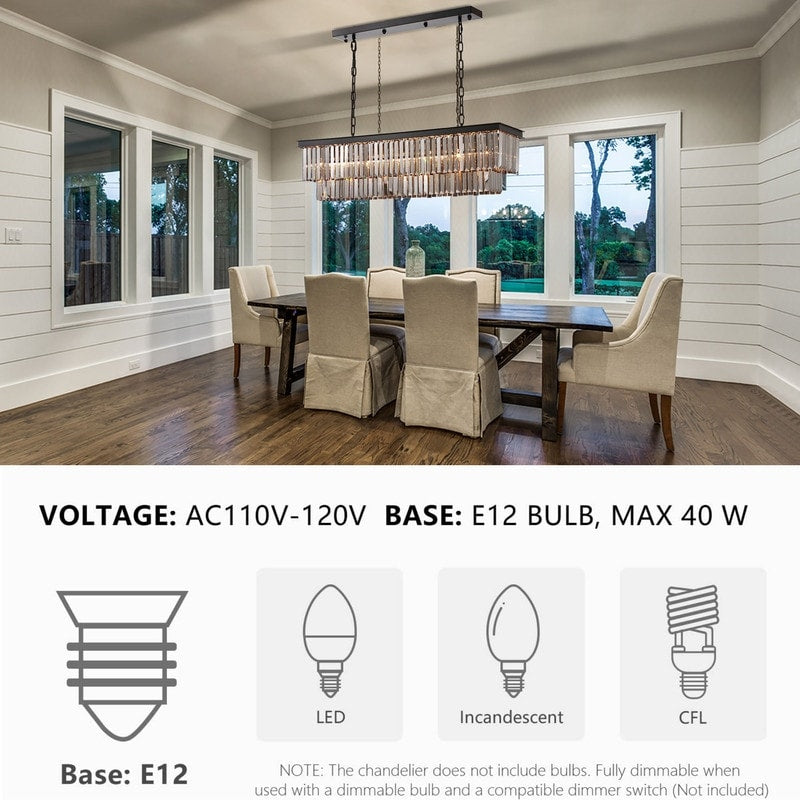 Lustre contemporain en cristal gris fumé et noir de 47 po, luminaire suspendu linéaire à deux niveaux pour îlot de cuisine et salle à manger