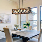 Lustre rectangulaire en bois à 5 lumières de style ferme moderne pour salle à manger - 31,6 L x 10 l x 7,8 H