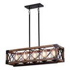 Lustre rectangulaire en bois à 5 lumières de style ferme moderne, avec verre grainé et îlot de cuisine pour salle à manger – 31,5 L x 8,75 l x 8 H