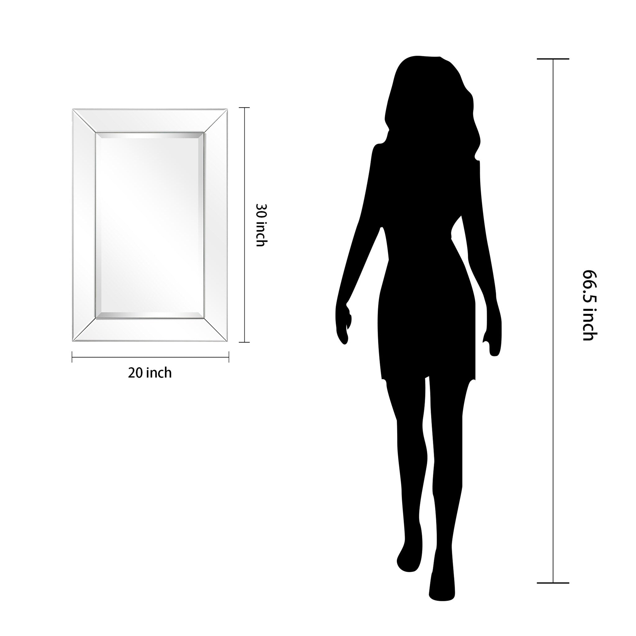 Miroir mural rectangulaire biseauté transparent HD pour salle de bain, coiffeuse et chambre à coucher, 3 tailles