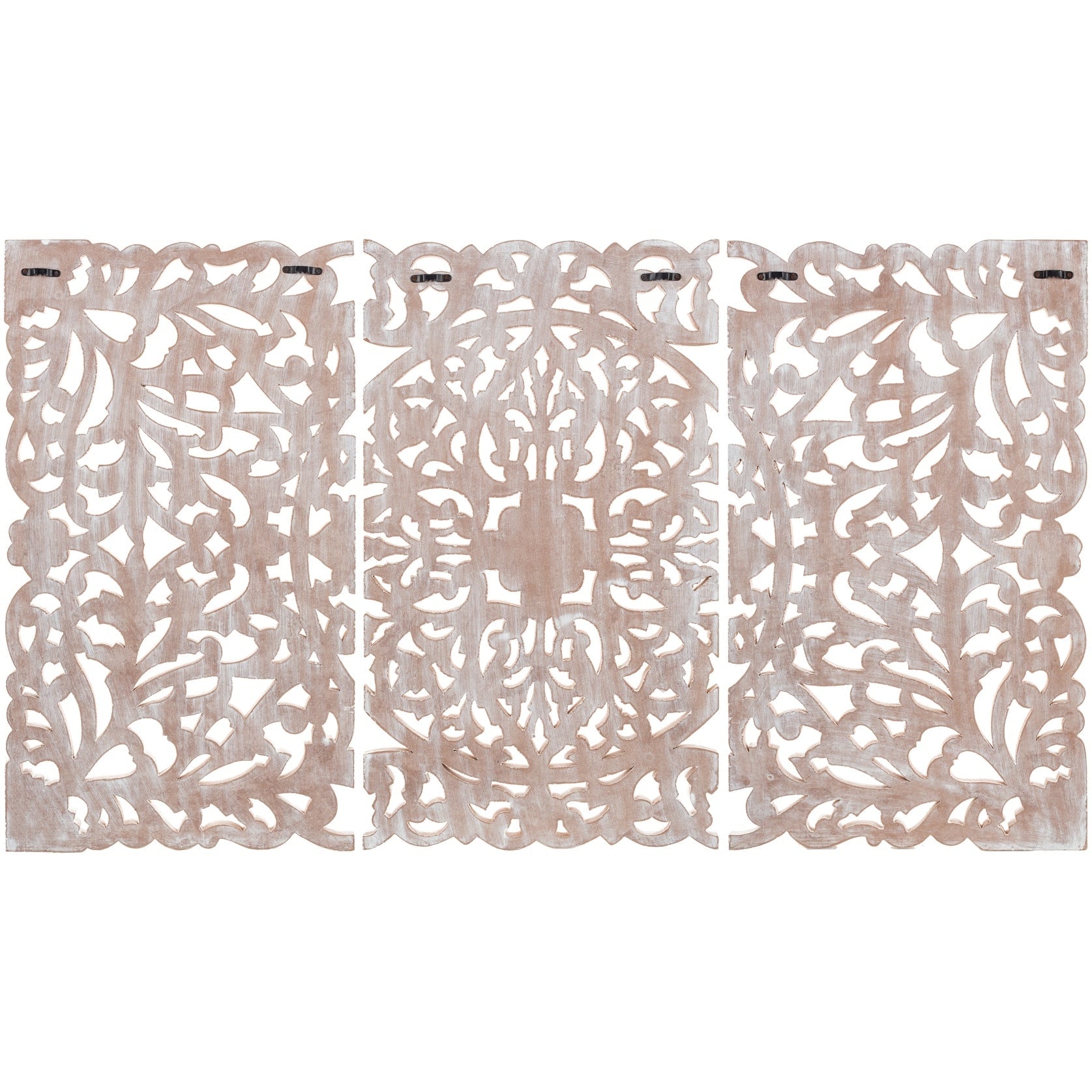 Décoration murale à 3 panneaux en bois naturel sculpté à la main Norma Floral 48 x 28 pouces