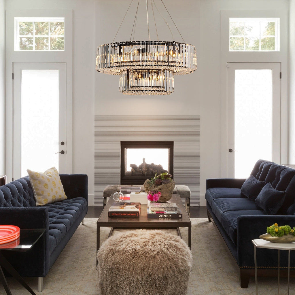 Lustre rond moderne en cristal OYIPRO 6/8/12 lumières en forme de tambour pour îlot de cuisine