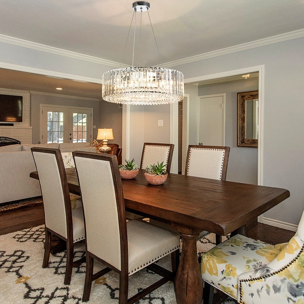 Lustre rond moderne en cristal OYIPRO 6/8/12 lumières en forme de tambour pour îlot de cuisine