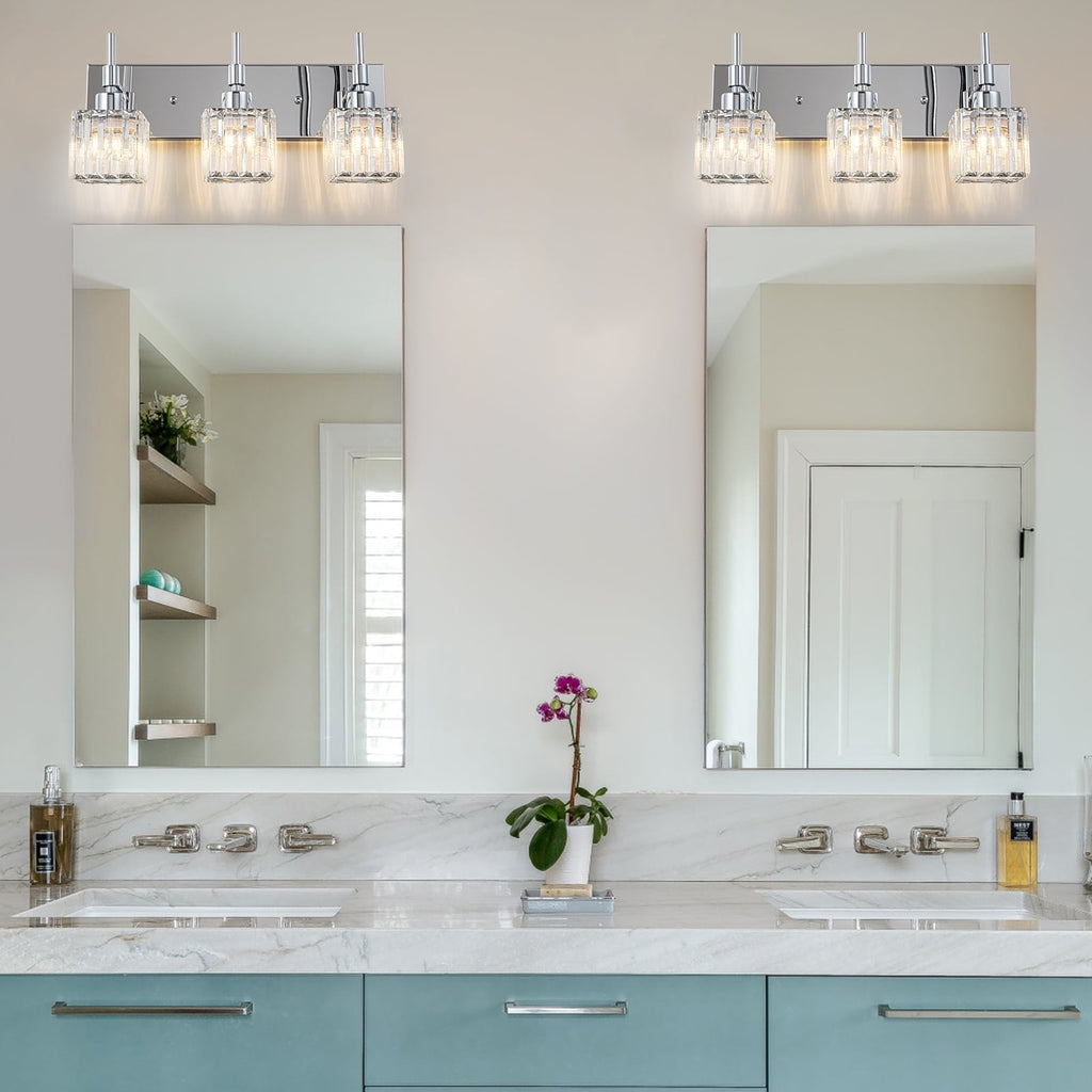 Luminaires de salle de bain en cristal à intensité variable Ora Modern sur miroir Glam Vanity Lights