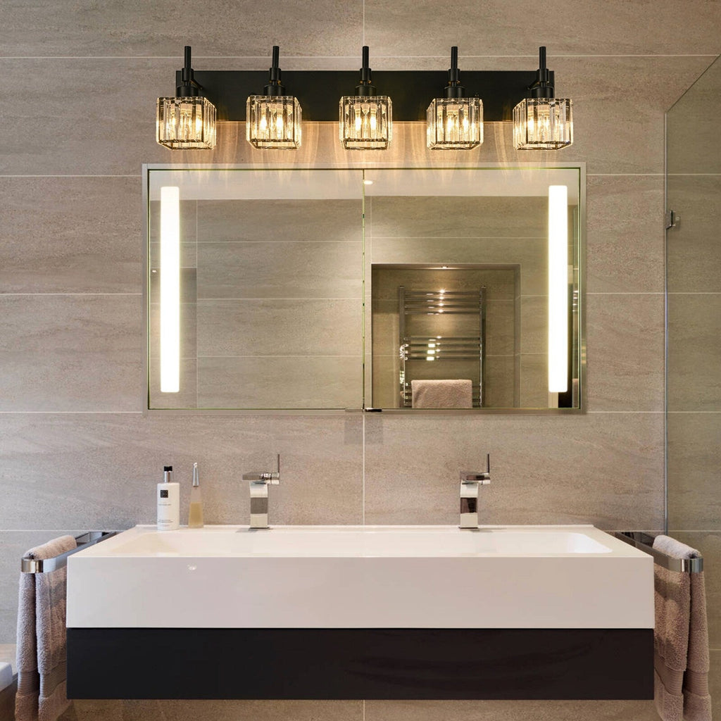Luminaires de salle de bain en cristal à intensité variable Ora Modern sur miroir Glam Vanity Lights
