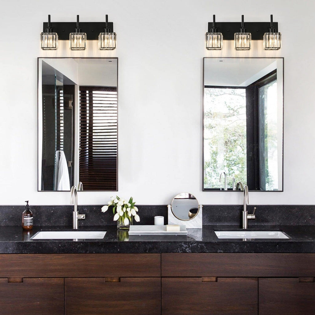 Luminaires de salle de bain en cristal à intensité variable Ora Modern sur miroir Glam Vanity Lights