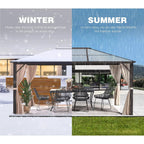 Gazebo à toit rigide EROMMY, pergola d'extérieur avec double toit, filet et rideaux, auvent robuste pour patio, arrière-cour, fête au bord de la piscine