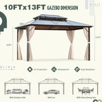 Gazebo à toit rigide EROMMY, pergola d'extérieur avec double toit, filet et rideaux, auvent robuste pour patio, arrière-cour, fête au bord de la piscine