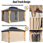 Gazebo à toit rigide EROMMY, pergola d'extérieur avec double toit, filet et rideaux, auvent robuste pour patio, arrière-cour, fête au bord de la piscine