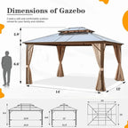 Gazebo à toit rigide EROMMY, pergola d'extérieur avec double toit, filet et rideaux, auvent robuste pour patio, arrière-cour, fête au bord de la piscine
