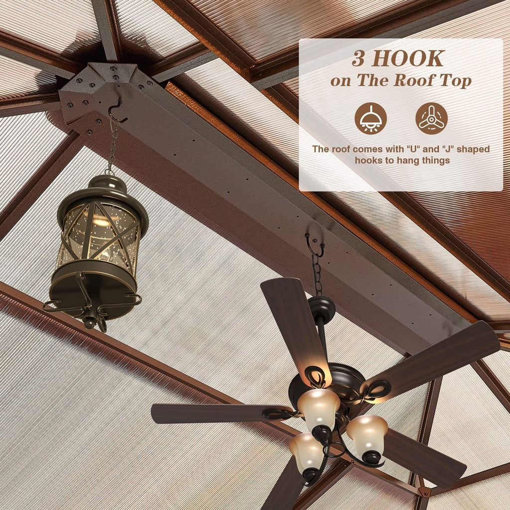 Gazebo à toit rigide EROMMY, pergola d'extérieur avec double toit, filet et rideaux, auvent robuste pour patio, arrière-cour, fête au bord de la piscine