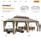 Tonnelle d'extérieur à toit rigide avec double toit en acier galvanisé et cadre en aluminium, pergola extérieure avec rideaux et filets haut de gamme