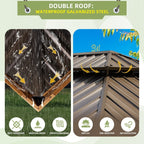 Tonnelle d'extérieur à toit rigide avec double toit en acier galvanisé et cadre en aluminium, pergola extérieure avec rideaux et filets haut de gamme