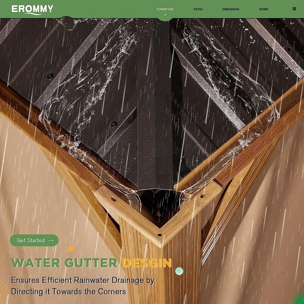 Tonnelle d'extérieur à toit rigide avec double toit en acier galvanisé et cadre en aluminium, pergola extérieure avec rideaux et filets haut de gamme