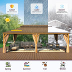 Tonnelle d'extérieur à toit rigide avec double toit en acier galvanisé et cadre en aluminium, pergola extérieure avec rideaux et filets haut de gamme