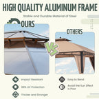 Tonnelle à toit rigide pour jardin – Pergola permanente avec filet, rideaux et double toit, abri extérieur toutes saisons