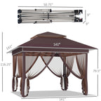 Outsunny 12' x 12' Pop Up Canopy Sun Shade Tente instantanée pliable avec filet latéral en maille, hauteur réglable sur 3 niveaux